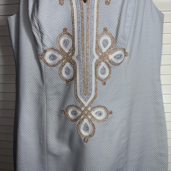 Lilly Pulitzer Mila Shift Dress 12 Seaside Grey Embroidered Cotton Resort - Picture 4 of 9